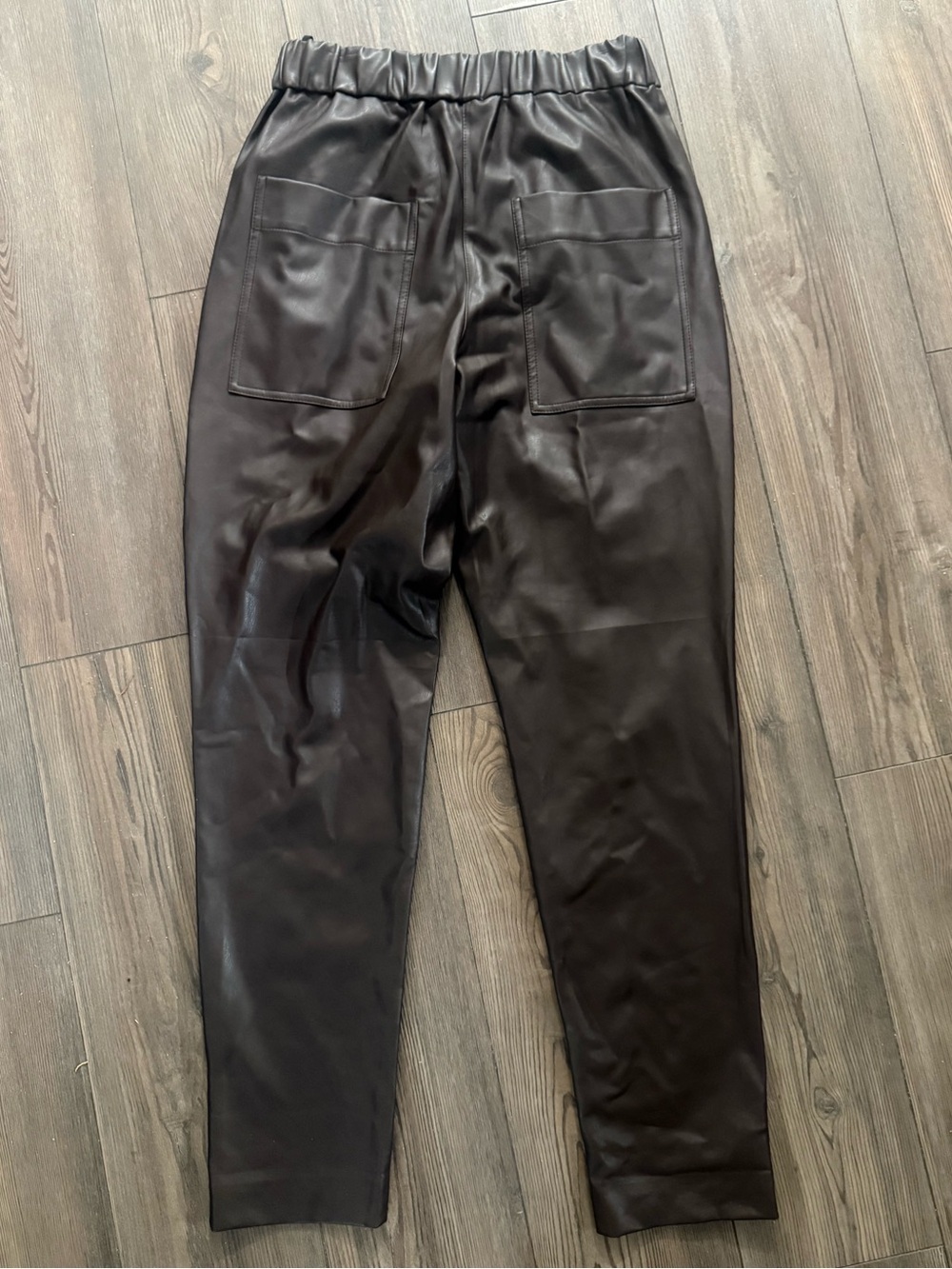Tibi Faux Leather Pants Medium Brown High Rise Pull On Tapered Leg